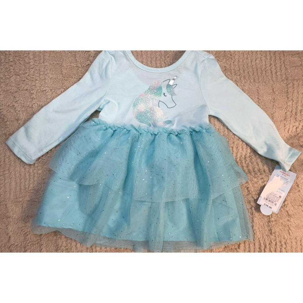 Girls size 18 months Cat & Jack blue sparkly glittery unicorn dress with matchin